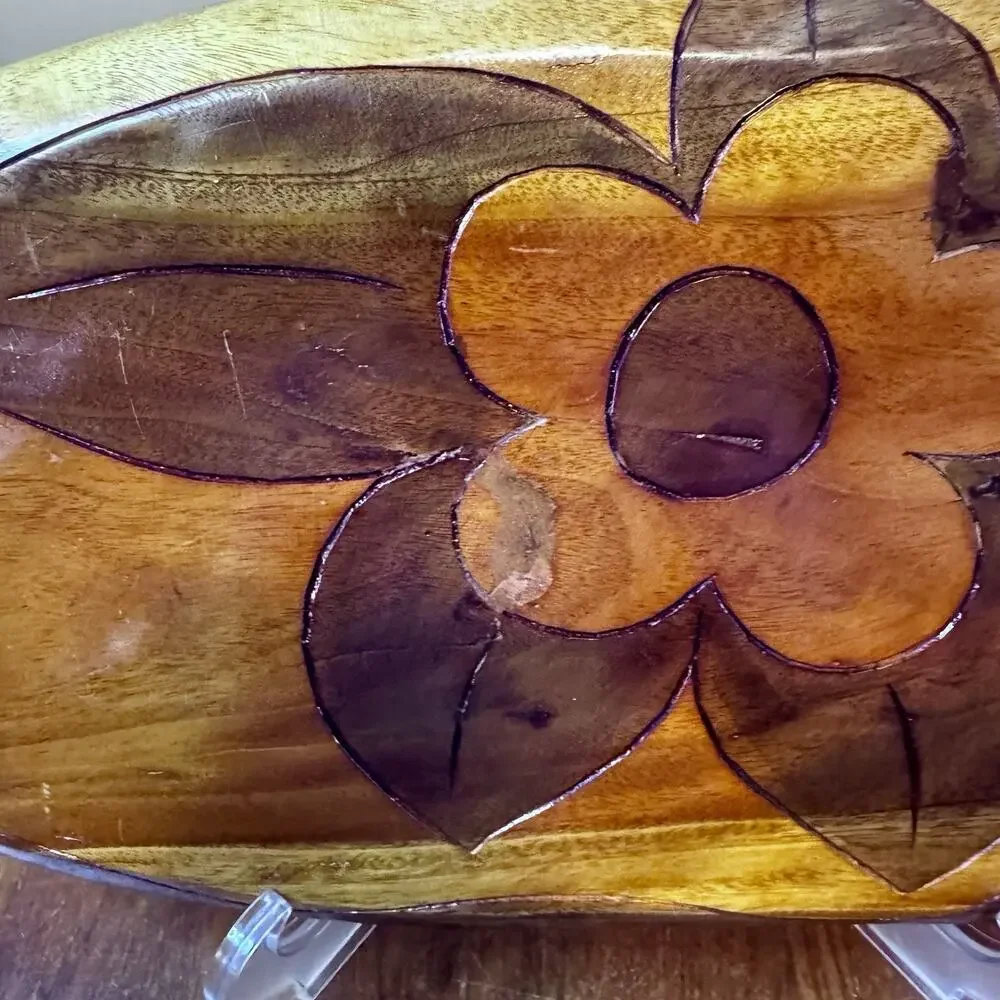 Hand Carved Haitian Wooden Serving Tray African Scene Donkey Figures Vintage 20”
